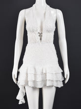 Sexy Deep V Halter Lace-up Knit Ruffles Mini Dress