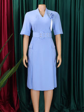 Elegant V-neck High Waist Pleated Dress