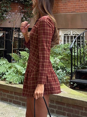 Casual Long Sleeve Plaid Shirt Mini Dress