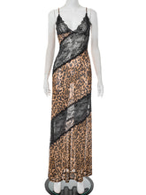 Sexy Leopard Lace Patchwork Chiffon Maxi Dress