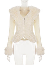 Fashion Faux Fur Ribbed Cardigan Sweater