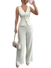 Elegant Sleeveless Slim Top And Pants Two Piece Set
