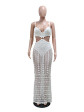 Sexy Hollow Out Lace See through Club Maxi Dress