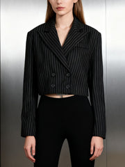 Fashion Stripe Cropped Fitted Blazer