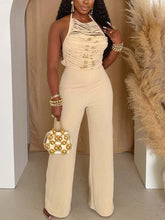 Fashion Sleeveless Pleated Straight Jumpsuit