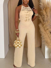 Fashion Sleeveless Pleated Straight Jumpsuit