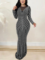 Fashion Rhinestone Slim Fit Party Club Gown Dress