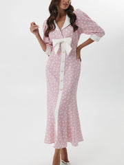 Fashion Bow Detail Print Maxi Dress