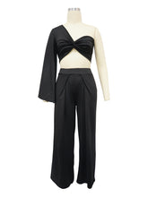 Elegant Solid Patchwork One Shoulder Fold Two Piece