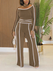 Fashion Off-Shoulder Tight Top And Wide Leg Pants Set