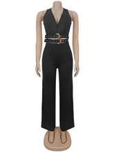 Sexy V-Neck Buckled Belt Top and Pants 2 Piece Set