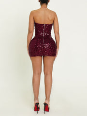 Sexy Sequin Strapless Lace-up Bodyon Mini Dress