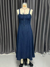 Elegant Sleeveless Lace-up Denim Suspenders Dress