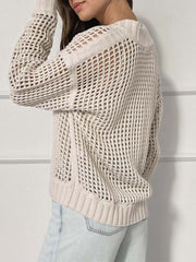 Casual Half-Zip Long Sleeve Hollow Out Sweater