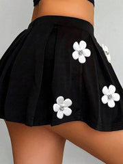 Fashion 3D Floral Decor Elastic Mini Skirt