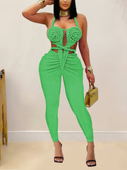 Sexy Twist Halter Backless Lace-up Hollow Out Jumpsuit