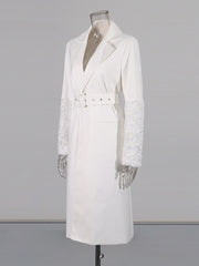 Boutique Cuff Flower Embroider Belt Slim Trench Coat