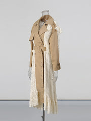 Fashion Irregular Lace Patchwork Trench Coat