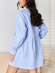 Lapel Long Sleeve Stripe Loose Shirt Dress