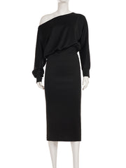 Fashion Slouchy Off Shoulder Slim Midi Dress