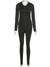 Hooded Zipper Cardigan Tight Pants Sports Casual Set