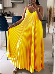 Casual Spaghetti Strap Loose Maxi Pleated Dress