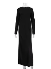 Round Neck Satin Elegant Split Maxi Dress