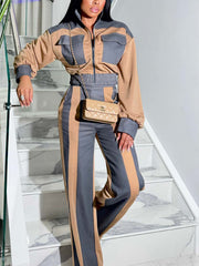 Fashion Denim Patchwork Pocket Top and Pants Set