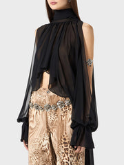 Casual High Neck Solid Slim Sheer Blouses