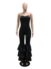 Sexy Strapless Ruffed Patchwork Bodycon Jumpsuit