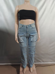 Vintage Denim Multi Pocket Cargo Jeans
