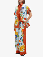 Print Short Sleeve Shirt Wide Leg Pants Casual Set