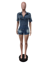 Casual 3D Pocket Wash Denim Romper