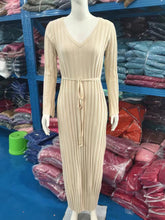 Casual V-neck Ribbed Knit Slim Maxi Dress