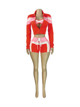 Casual Stripe Jacket Shorts Sports Three Piece Set