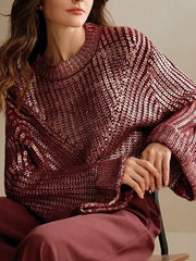 Fashion Gradient Gold Foil Sweater Knit Pullover