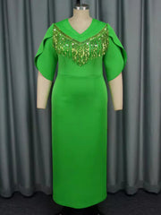 Elegant Sequin Tassel Cinched Waist Slim Party Dress