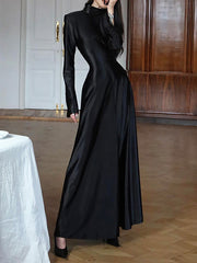 Sexy Stand Collar Long Sleeve Back Zipper Casual Dress