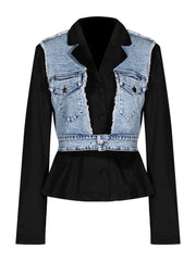 Fashion Denim Contrast Patchwork Blazer