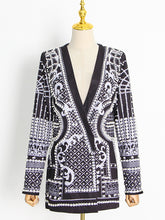 Fashion Beaded Pearl Print V Neck Blazer Jacket