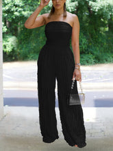 Casual Strapless Pleated Wavy Grain Wide Leg Jumpsuit