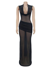 Sexy Deep V Sleeveless Pleated Party Bodycon Maxi Dress