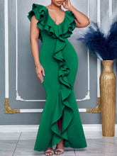 Fashion V Neck Ruffles Fishtail Dress