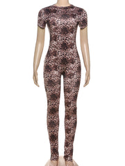Sexy Leopard Printed Backless Fitted Jumpsuits