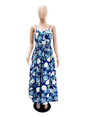 Elegant Floral Print Spaghetti Strap Maxi Dress