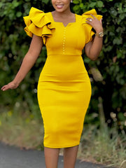 Elegant Ruffle Sleeve Cocktail Semi Formal Prom Dress