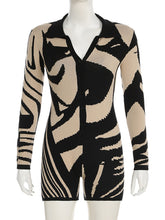 Sexy Knit Stretch Print V Neck Romper