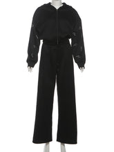 Fashion Rhinestone Cropped Hoodie Straight Pants Set