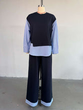 Fashion Stripe Patchwork Long Sleeve Round Neck Set