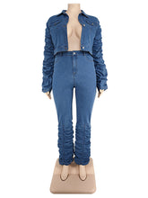 Plus Size Stacked Denim Jacket And Pant Casual Set